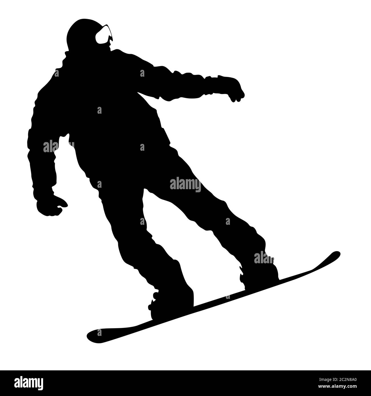 Schwarze Silhouetten Snowboarder auf weißem Hintergrund. Vector Illustration. Stockfoto