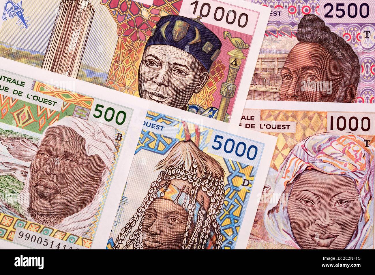 Alte westafrikanische Staaten Geld einen Hintergrund Stockfoto