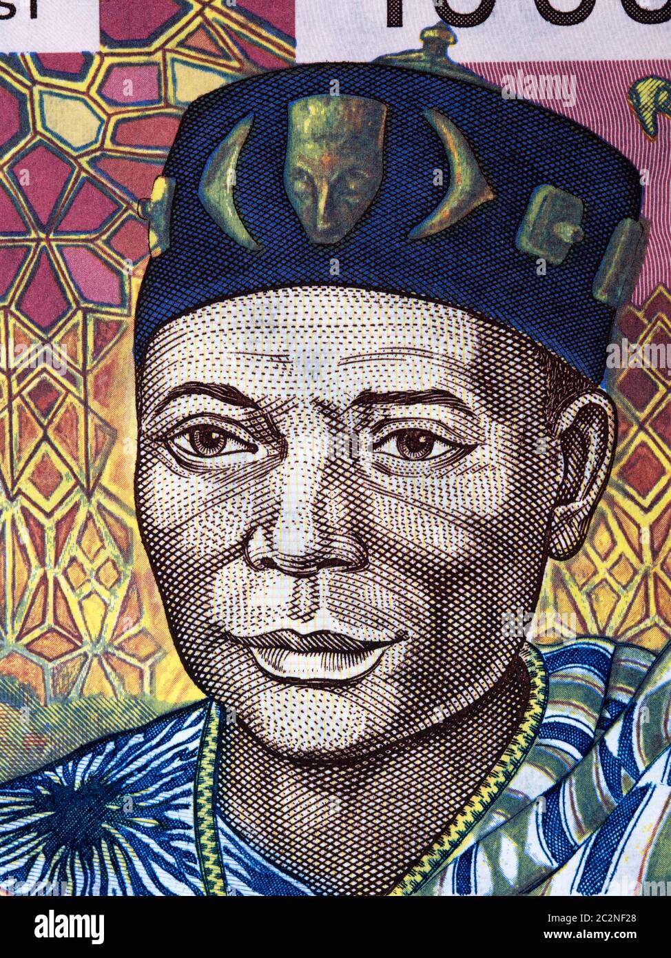 Häuptling ein Porträt von alten Westafrikanischen Staaten Geld Stockfoto