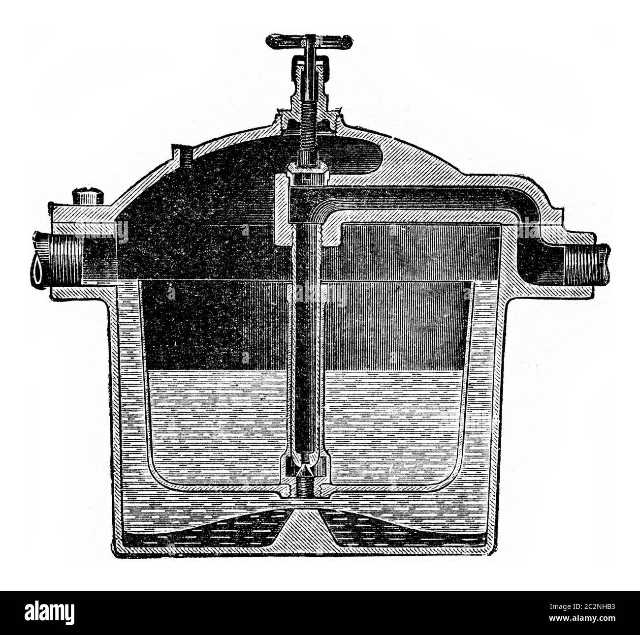 Automatischer Ablaufbecher, Vintage gravierte Abbildung. Stockfoto