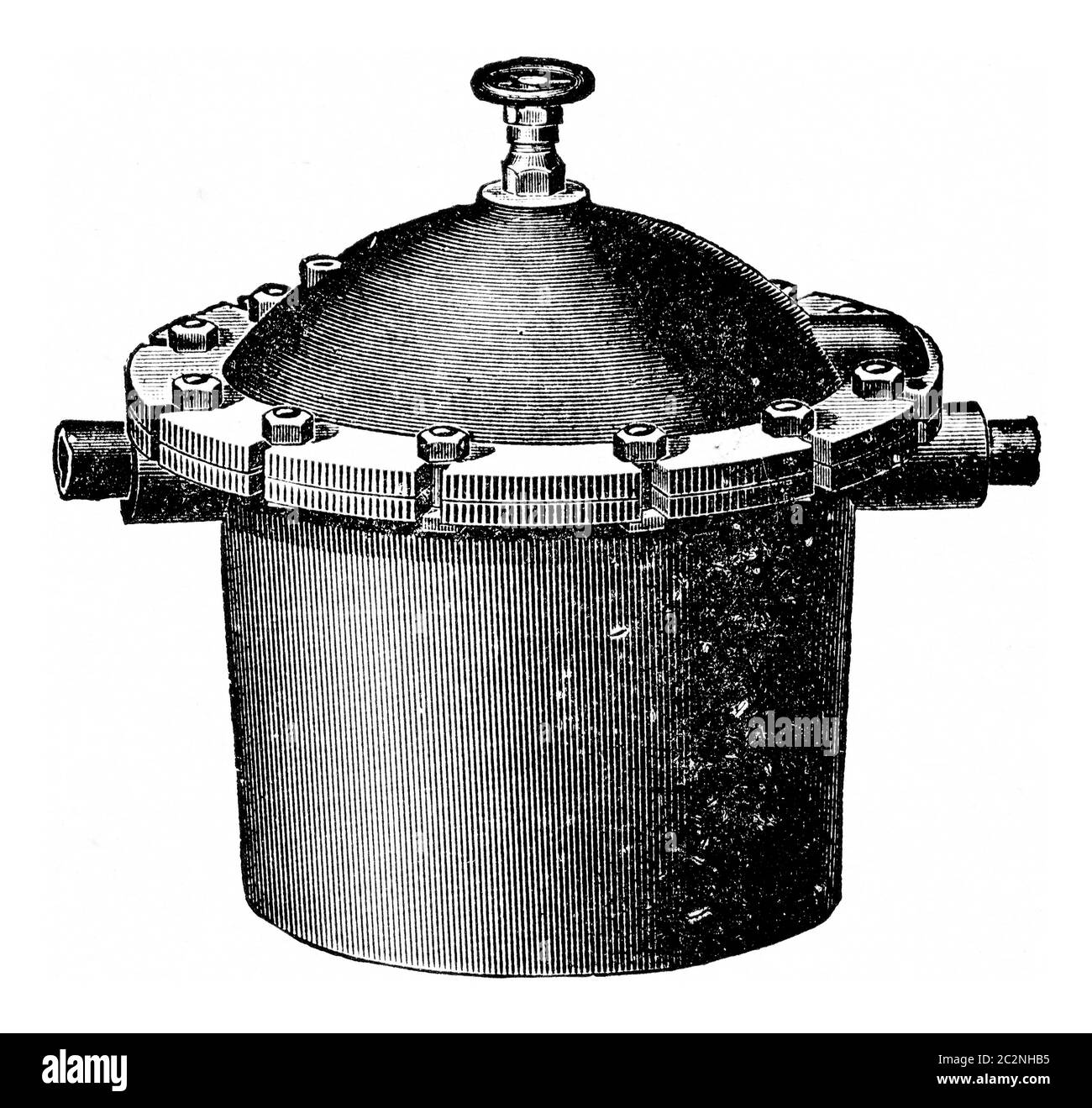 Automatische Abflussautomatik, Illustration mit Weinlese. Stockfoto