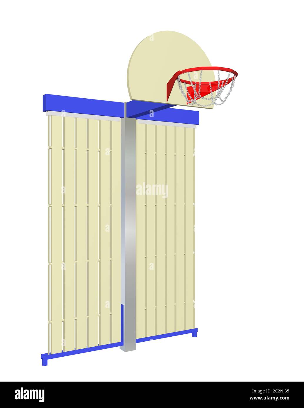 Rot, Blau und Beige Wand - Basketballkorb mit Schutzfolie, vor einem weißen Hintergrund isoliert montiert Stockfoto