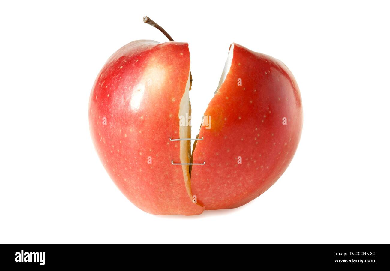Gebrochener roter Apfel Stockfoto