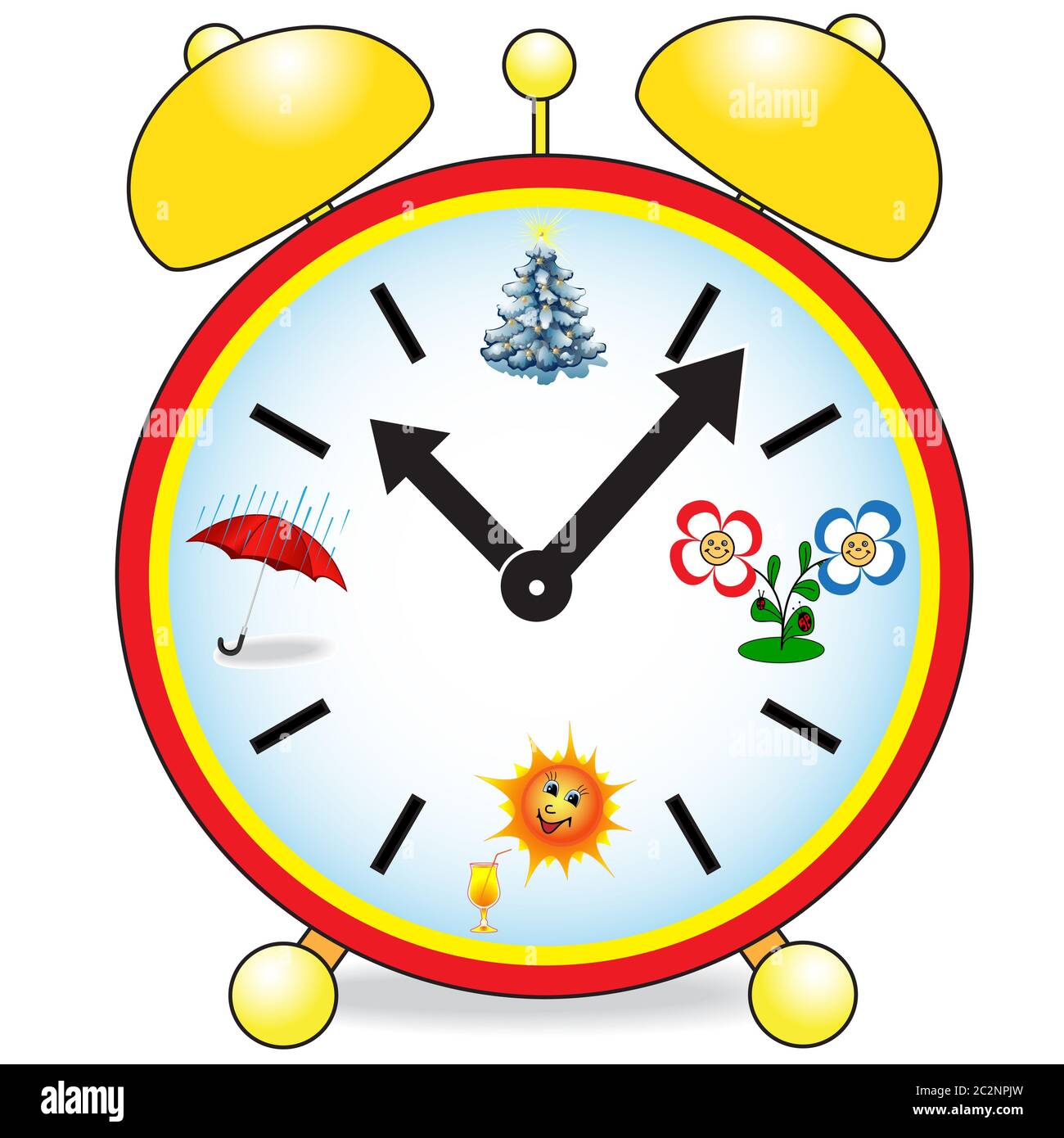 Uhr mit den Jahreszeiten Stockfoto