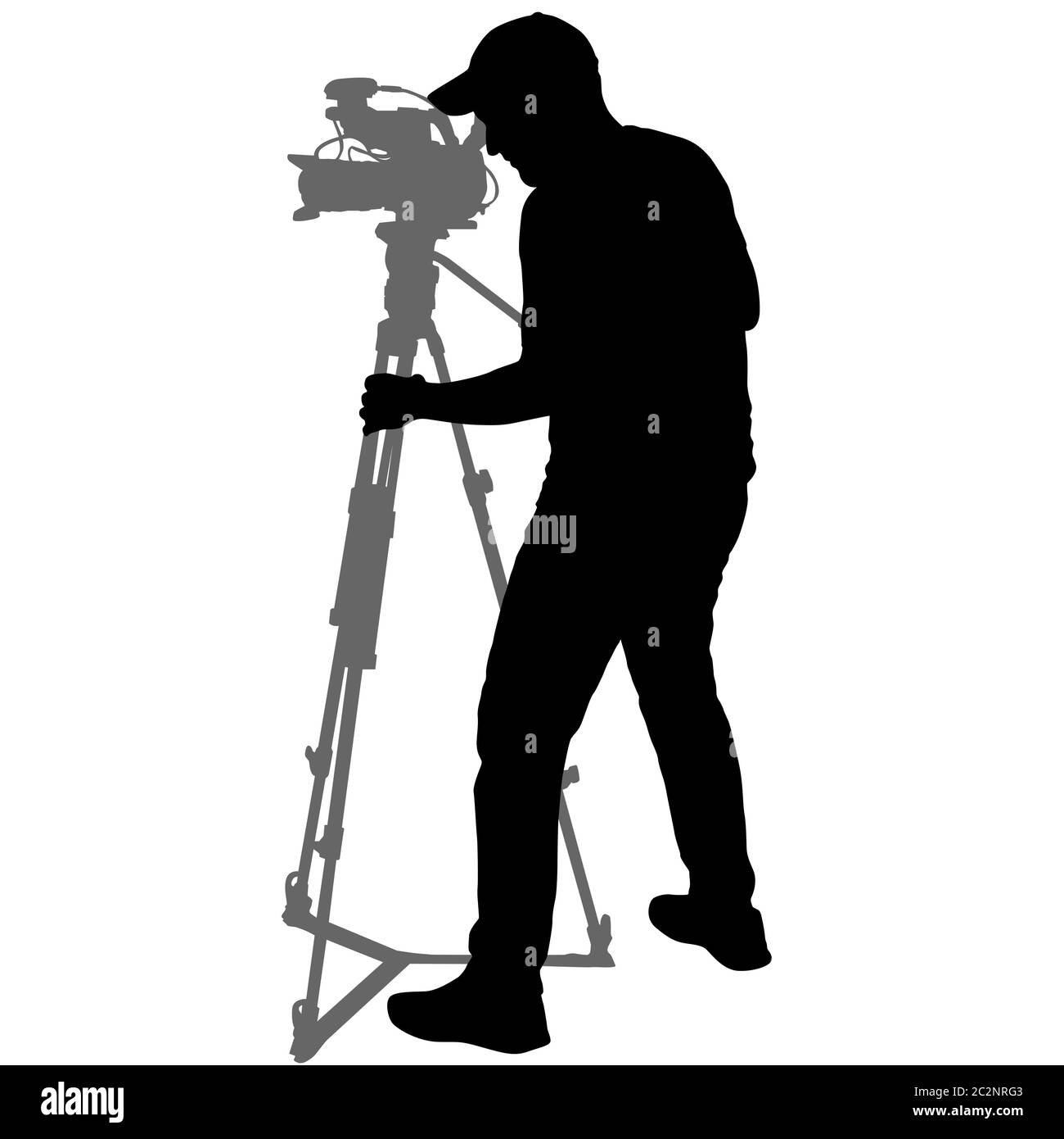 Kameramann mit Videokamera. Silhouetten auf weißem Hintergrund Stockfoto