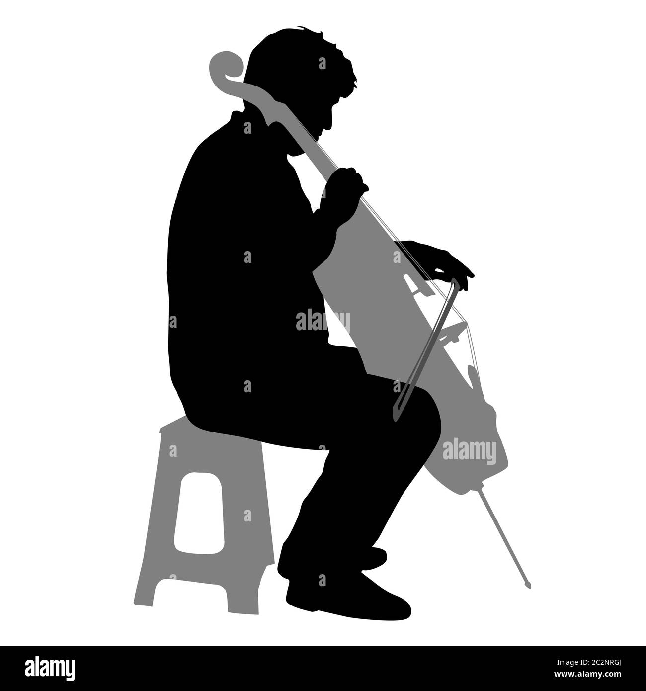 Silhouetten ein Musiker spielt das Cello auf weißem Hintergrund Stockfoto