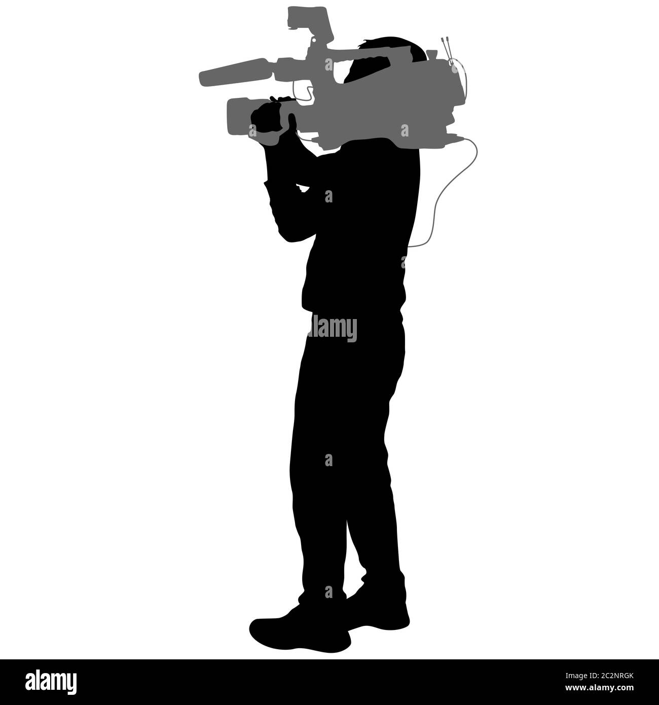 Kameramann mit Videokamera. Silhouetten auf weißem Hintergrund Stockfoto