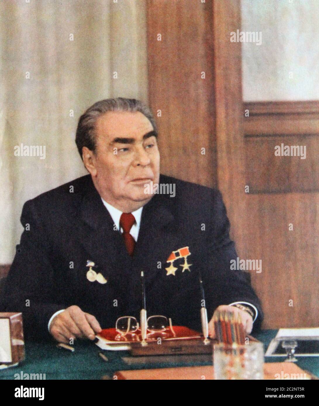 Sowjetischer Führer Leodid Breschnew. Retro-Foto von Leonid Breschnev Stockfoto