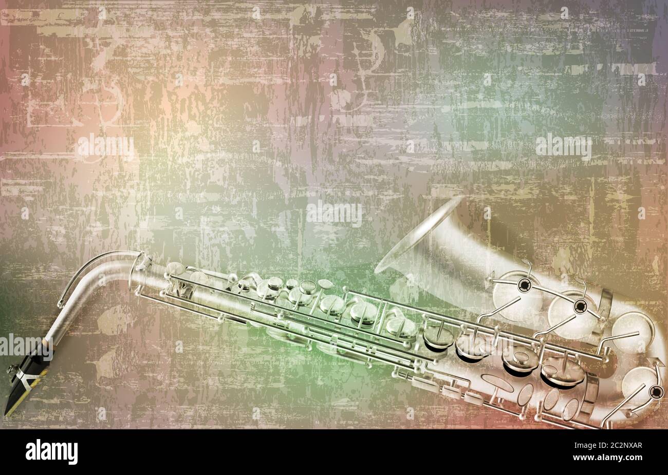 Abstraktes graues Grunge Vintage Sound Background Saxofon Stockfoto