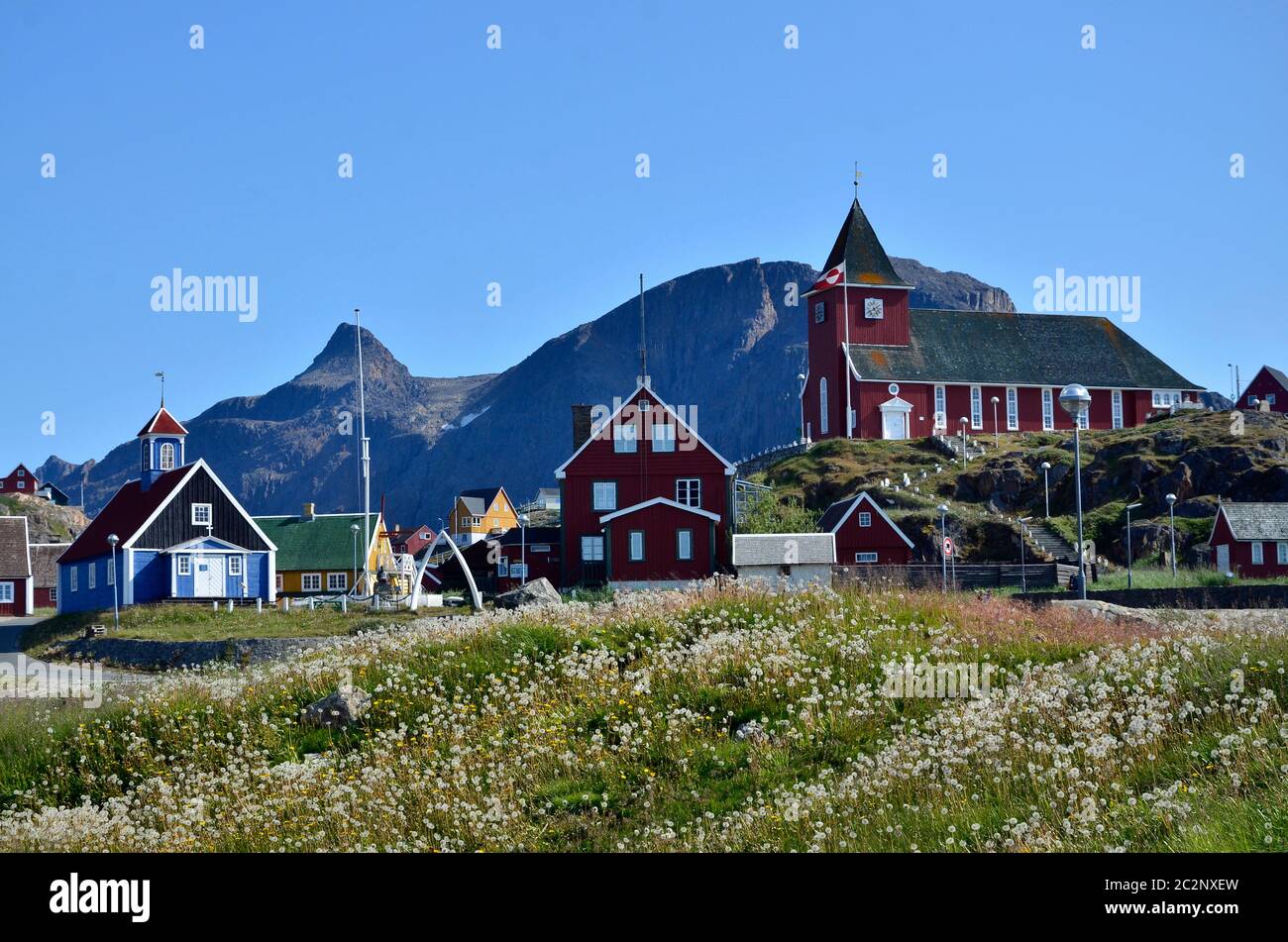 Kirche und Freilichtmuseum, Sisimiut Grönland Stockfoto