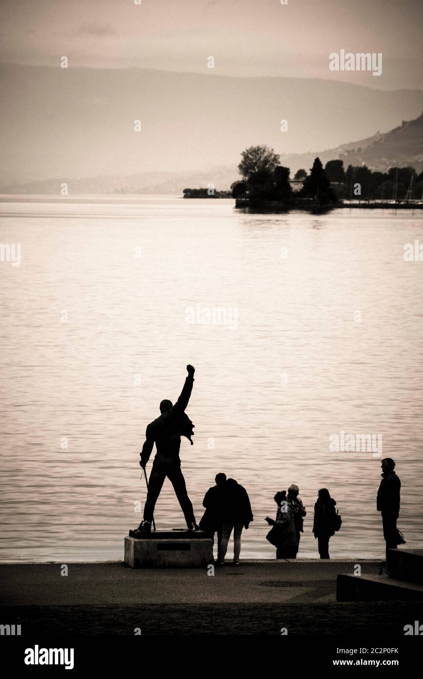 Die Freddie Merkur Statue, Montreux, Kanton Waadt, Schweiz, Europa Stockfoto