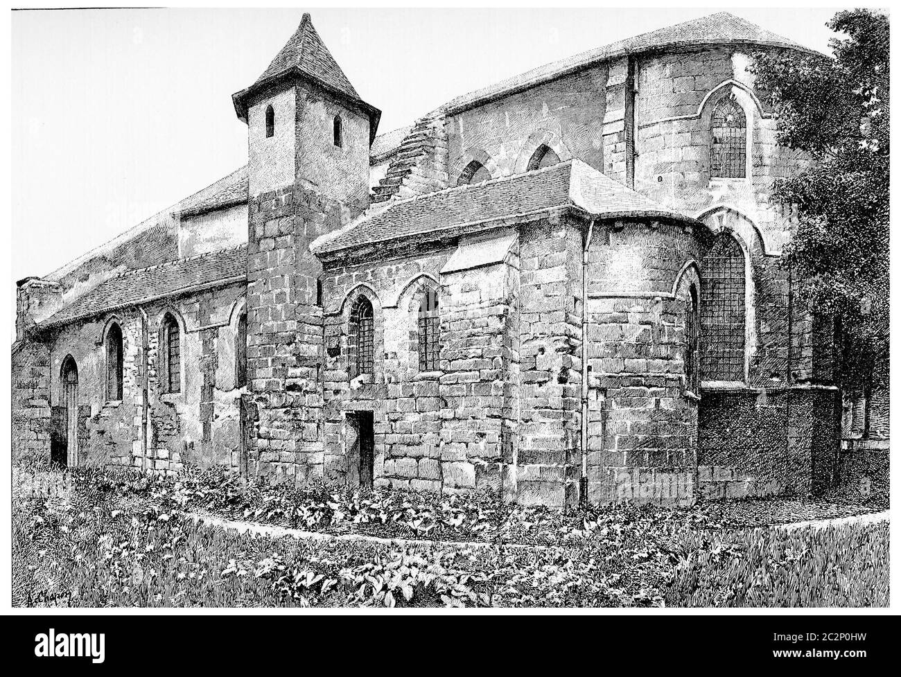 Ehemalige Kirche Saint-Julien-le-Poor, Vintage-Gravur Illustration. Paris - Auguste VITU – 1890. Stockfoto