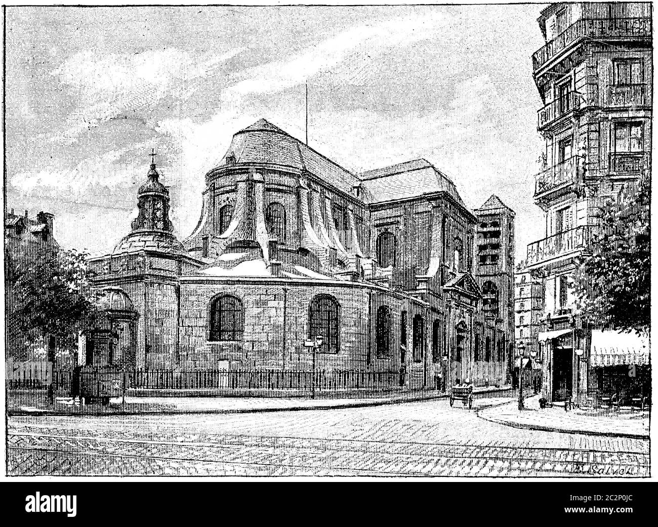 Die Apsis von St. Nicolas du Chardonnet auf dem Boulevard Saint-Germain, Vintage-gravierte Illustration. Paris - Auguste VITU – 1890. Stockfoto