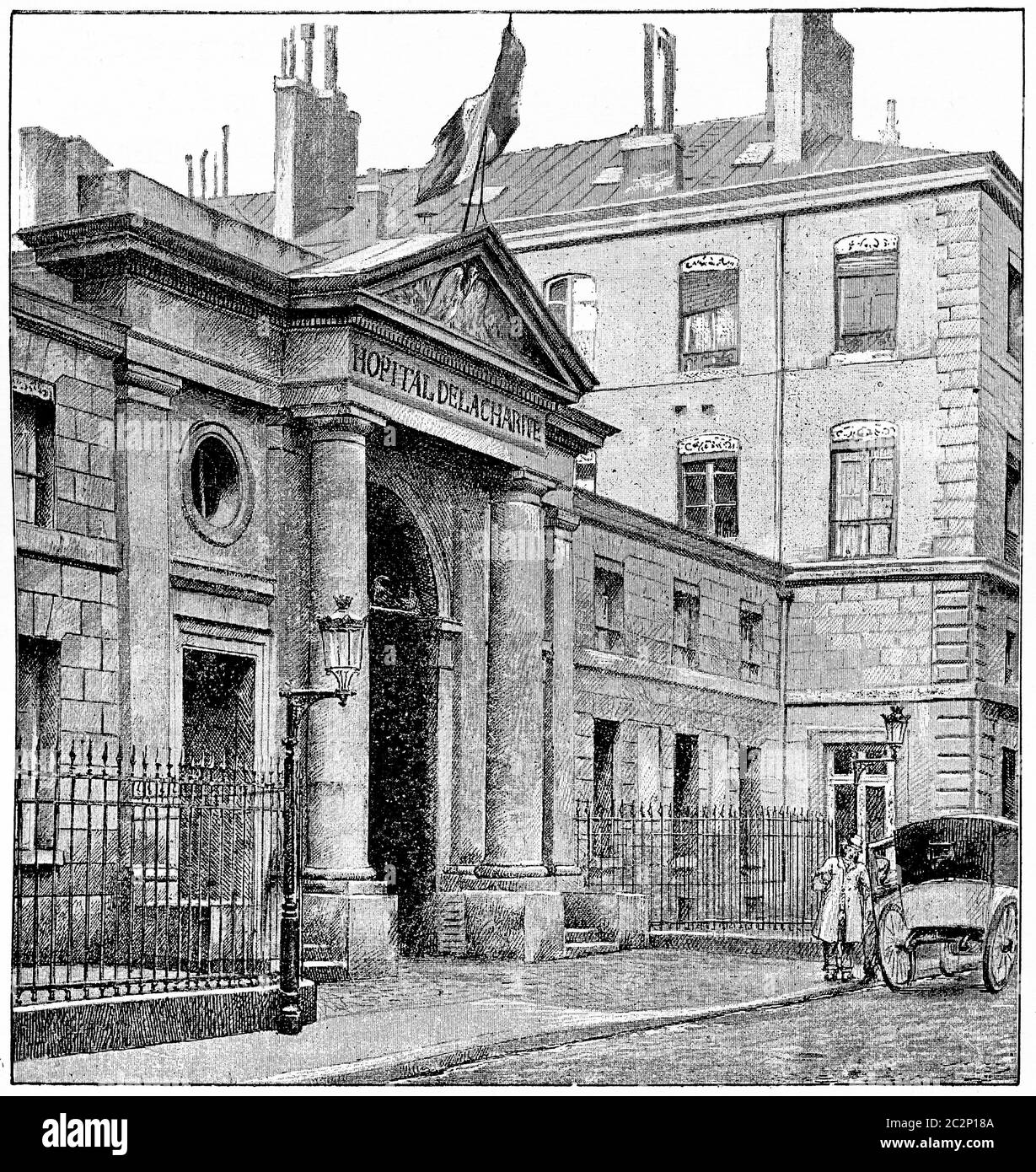 Charity Hospital, Illustration mit Vintage-Gravur. Paris - Auguste VITU – 1890. Stockfoto