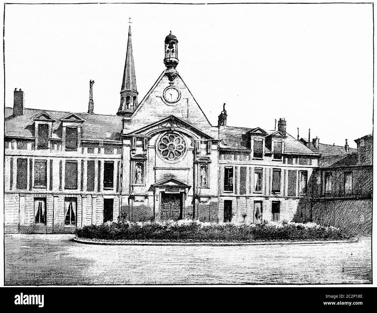 Laennec Hospital (ehemaliges Hospiz für Unheilbare), Illustration mit Vintage-Gravur. Paris - Auguste VITU – 1890. Stockfoto