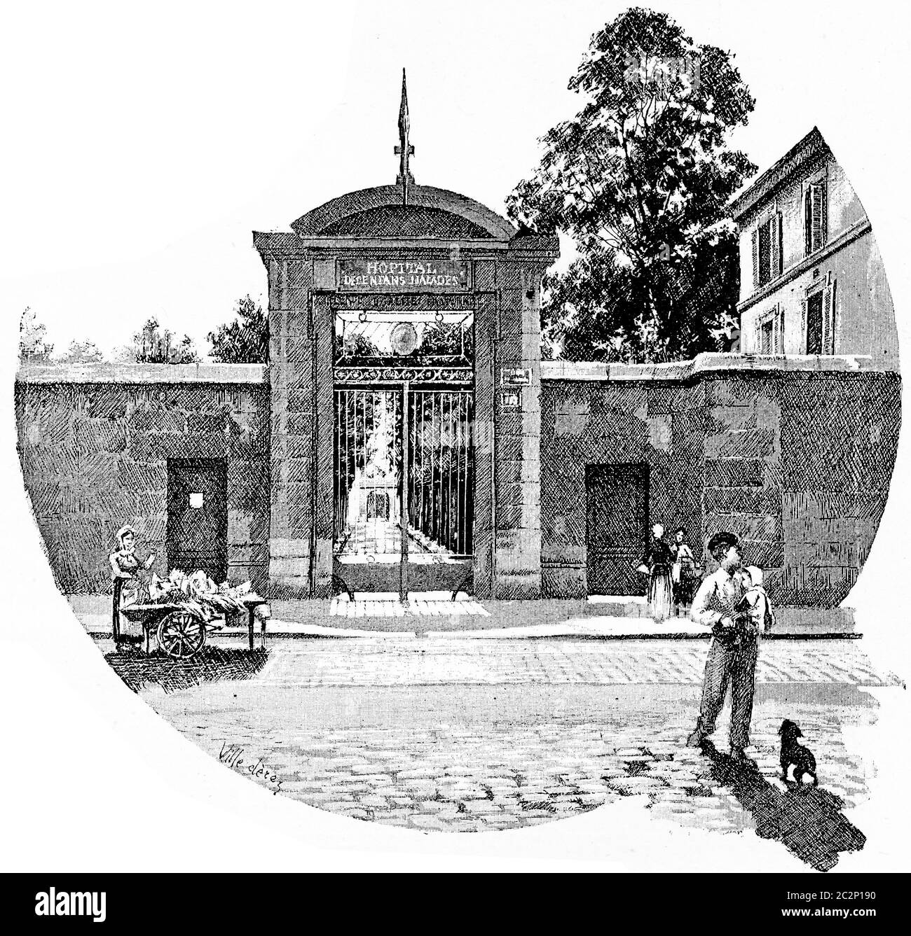 Krankenhaus für kranke Kinder, Vintage gravierte Illustration. Paris - Auguste VITU – 1890. Stockfoto