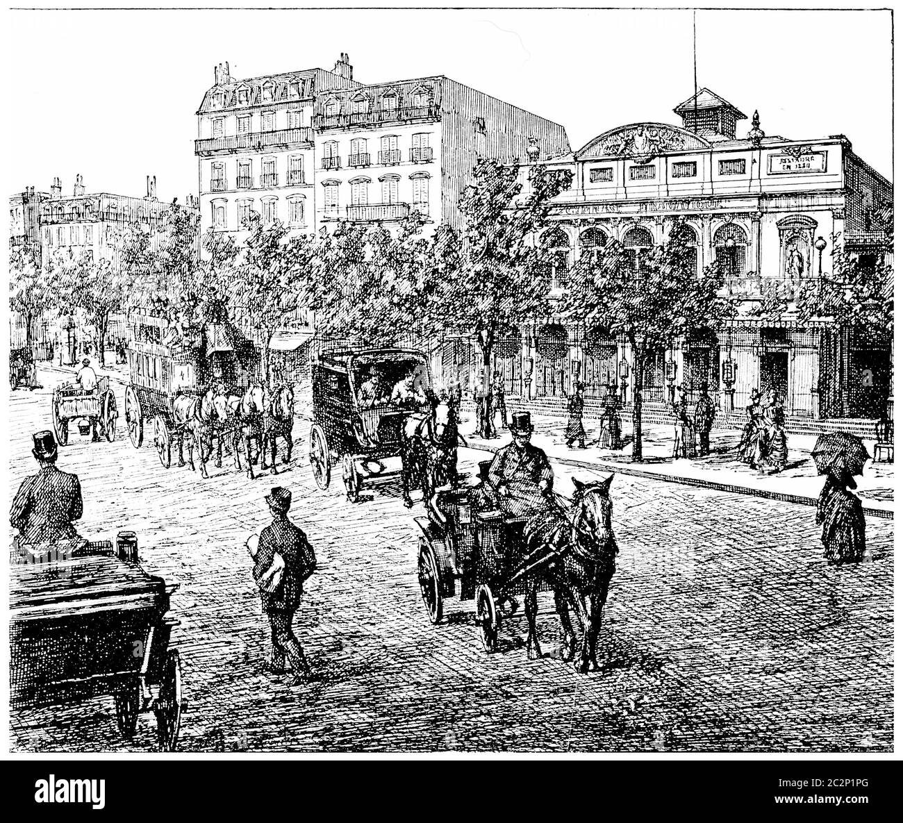 Boulevard Bonne Nouvelle und Theater Mary Bell Gymnasium., Vintage gravierte Illustration. Paris - Auguste VITU – 1890. Stockfoto
