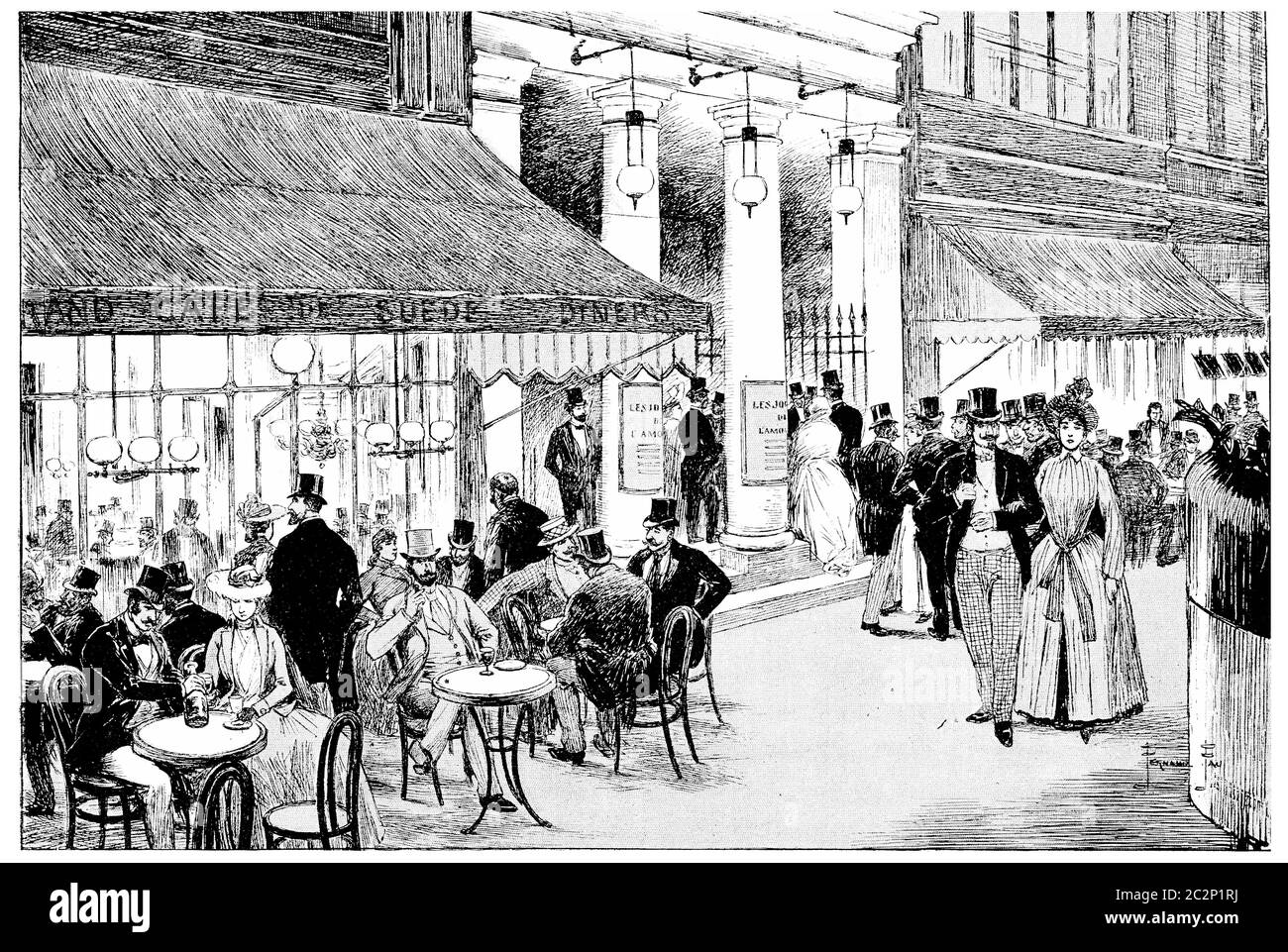 Betreten Sie das Theater des Varietés auf dem Boulevard, Vintage gravierte Illustration. Paris - Auguste VITU – 1890. Stockfoto