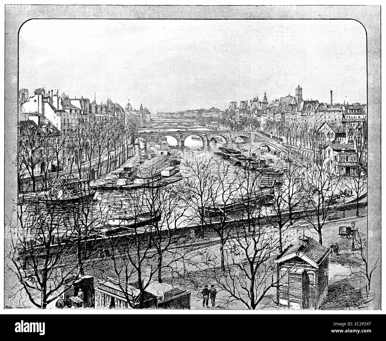 Blick vom Boulevard Henri IV auf dem rechten Arm der seine, Vintage-Grafik graviert. Paris - Auguste VITU – 1890. Stockfoto
