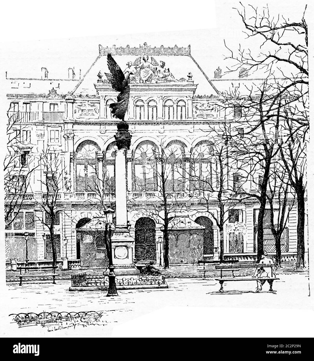 Fassade des Gaiety Theatre, für den Platz der Künste und des Handwerks, Vintage gravierte Illustration. Paris - Auguste VITU – 1890. Stockfoto