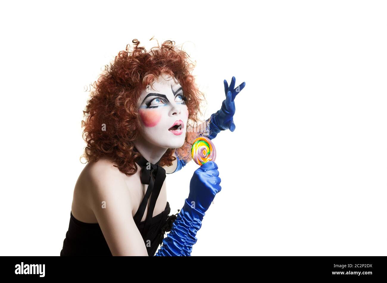 Frau Pantomime mit theatralischen Make-up. Studioaufnahme. Stockfoto