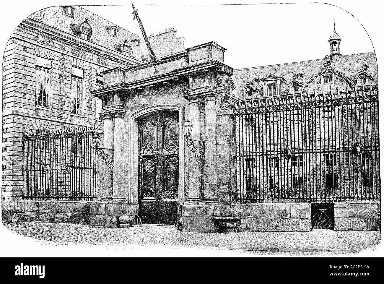 Eingang des Hotel Mazarin (Nationalbibliothek), Straße Petits-Champs, Vintage-gravierte Illustration. Paris - Auguste VITU – 1890. Stockfoto