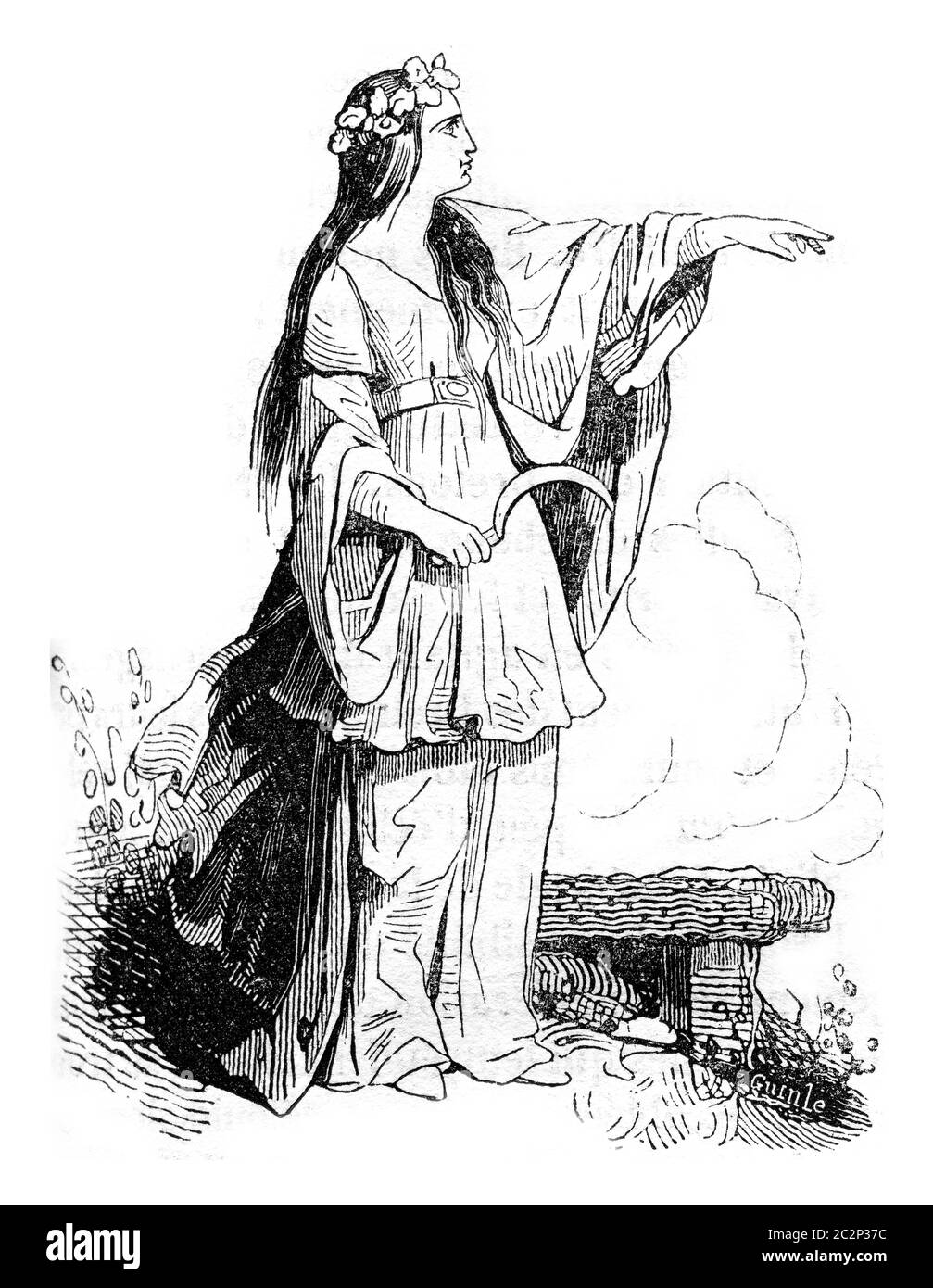 Druidesse nach Meyrick, Illustration mit Vintage-Gravur. Bunte Geschichte Englands, 1837. Stockfoto