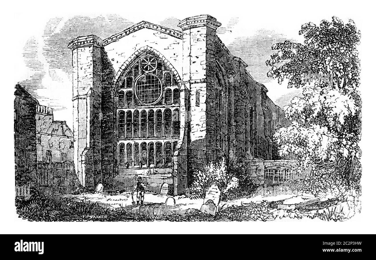 Ansicht eines Teils der Kirche St. Catherine Hospital in London, von Edward III. Erhoben, Vintage-gravierte Illustration. Bunte Geschichte Englands, 1837 Stockfoto