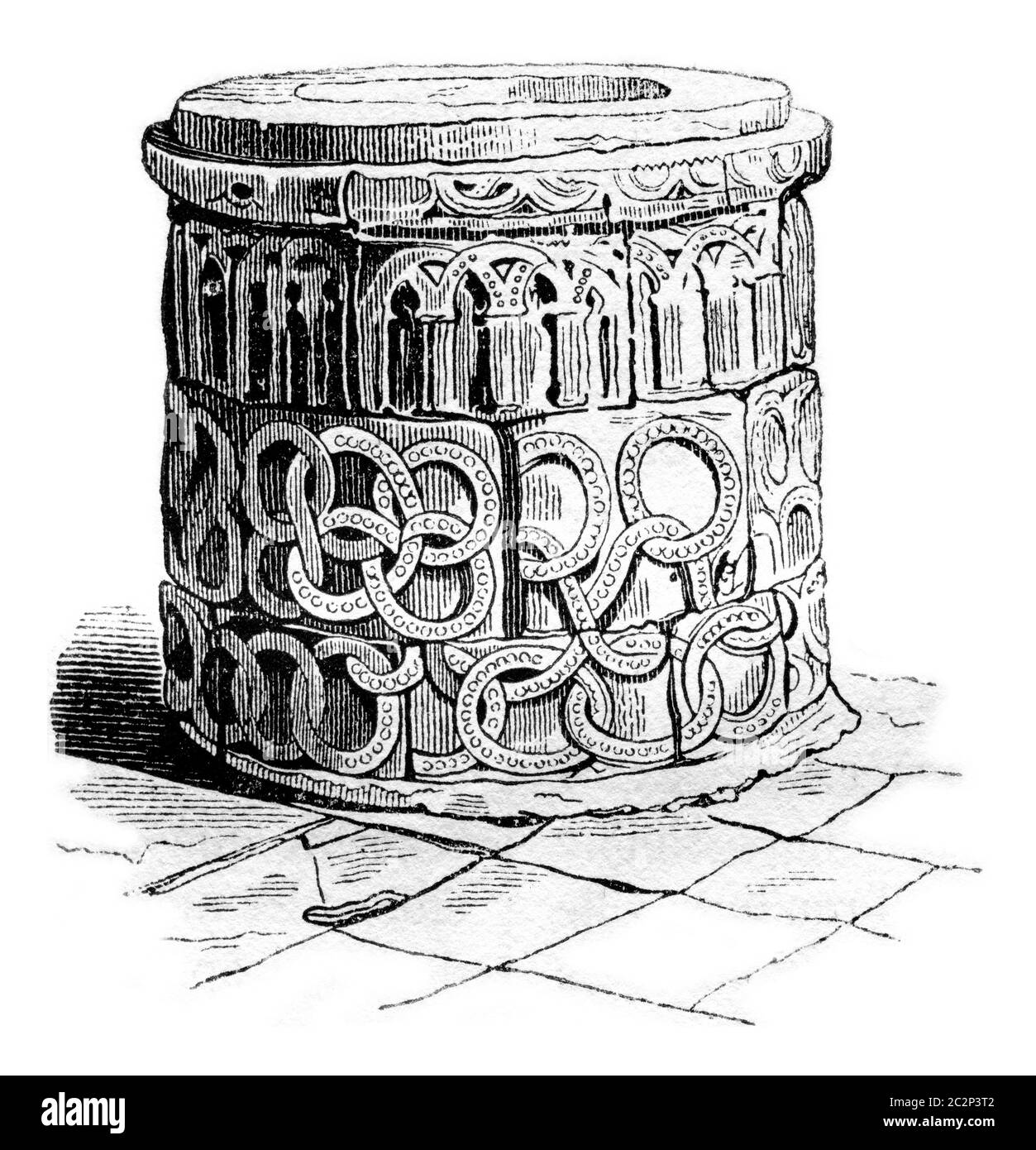 Baptisterium der Kirche St. Martin in Canterbury, Vintage gravierte Illustration. Bunte Geschichte Englands, 1837. Stockfoto