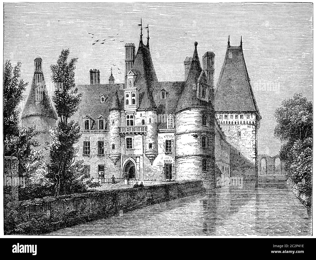 Chateau de Wartenon, Illustration mit Weingravur. Stockfoto