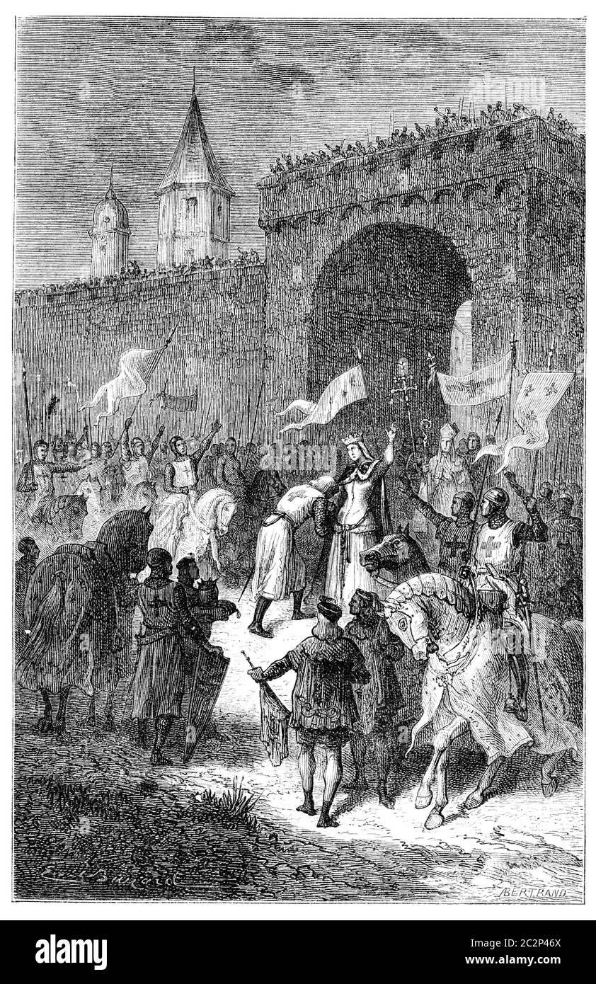 Der Abschied von St. Louis und Blanche von Kastilien, Vintage gravierte Illustration. Stockfoto