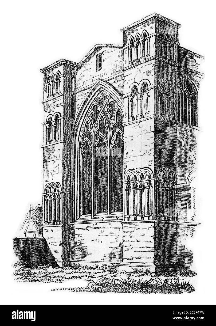 Blick auf das östliche Ende der Oxford Cathedral, Illustration mit Weingravur. Bunte Geschichte Englands, 1837. Stockfoto