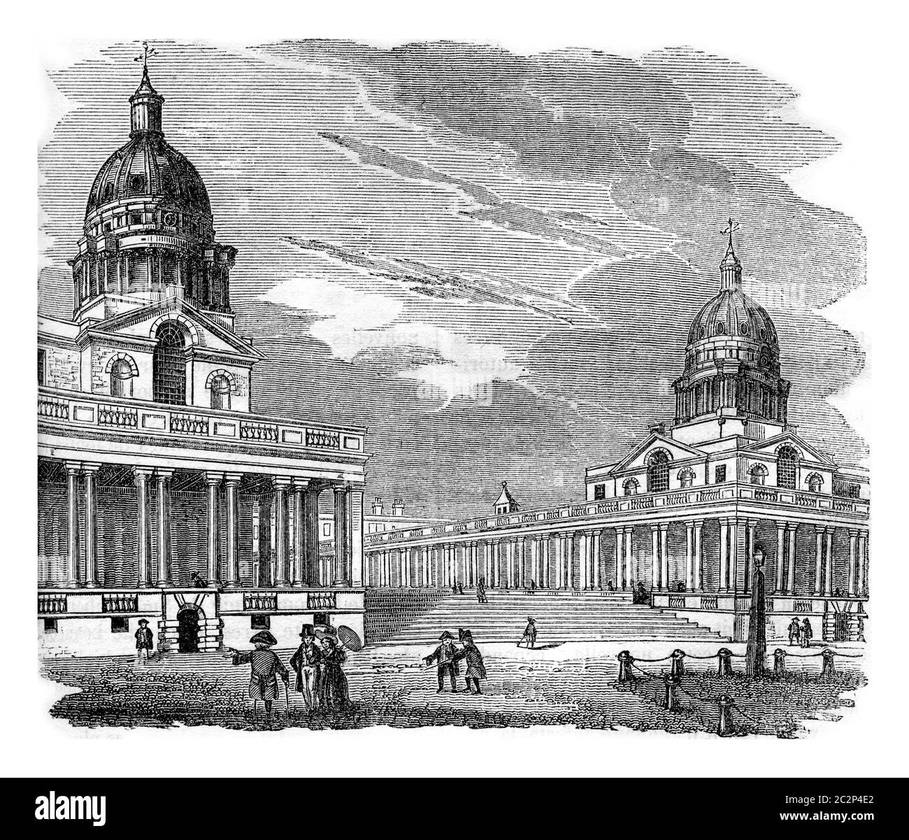 Greenwich Hospital Marine ungültig, unter George I gebaut, Vintage graviert Illustration. Bunte Geschichte Englands, 1837. Stockfoto