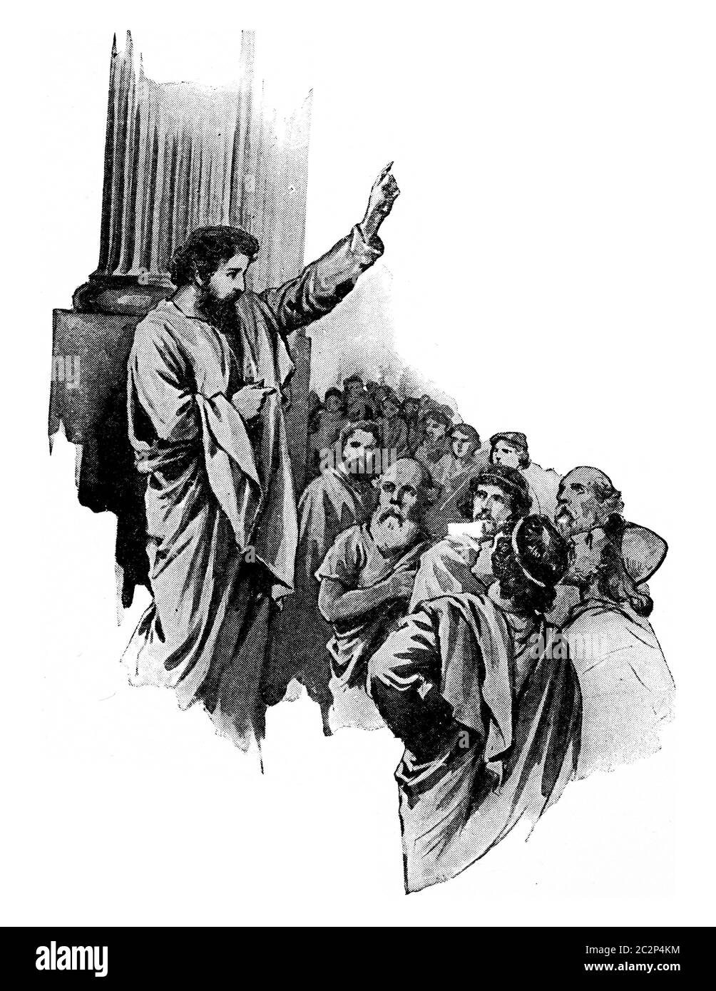 Paul sagte den Philosophen des Athen, dass "Herr des Himmels und der Erde dwelleth nicht in Tempeln mit Händen gemacht", Vintage graviert Illustration. Stockfoto