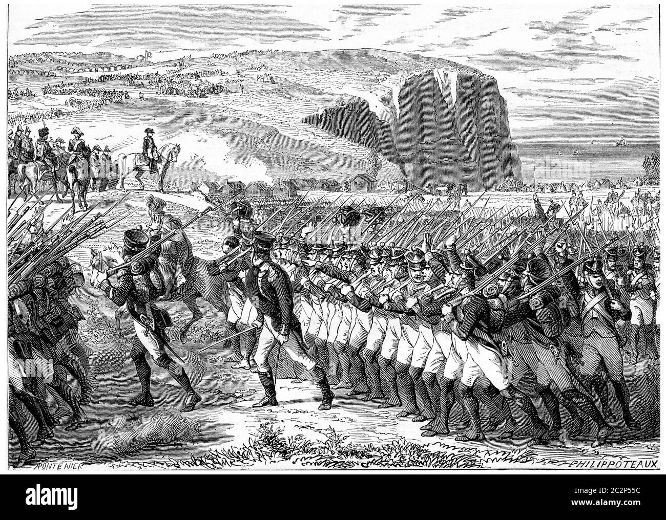 Die Armee verließ Boulogne, Vintage gravierte Illustration. Geschichte Frankreichs – 1885. Stockfoto