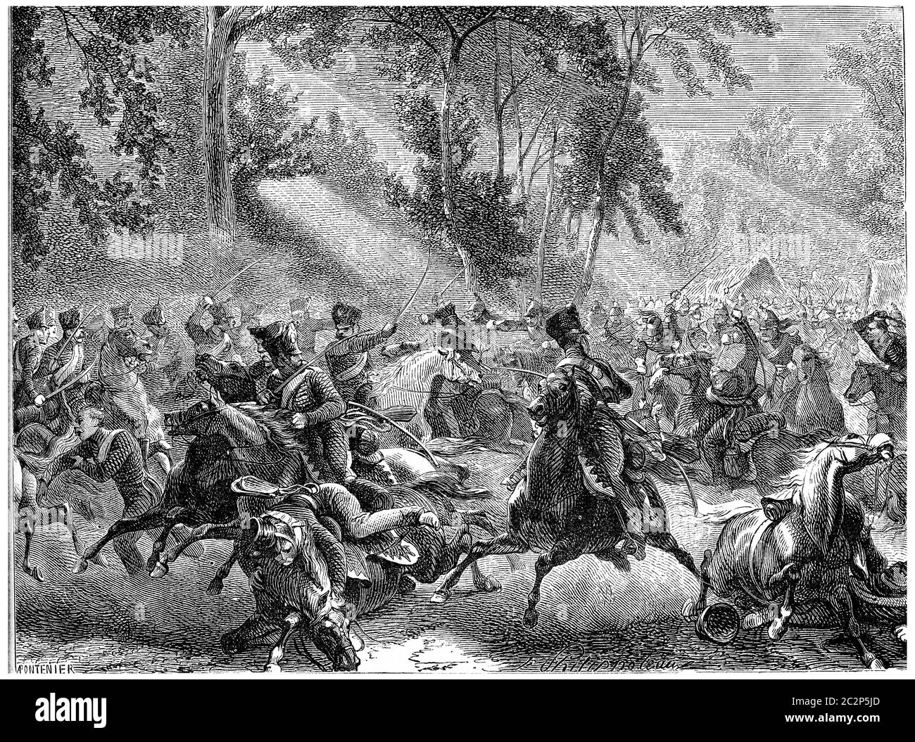 Kampf Rocquencourt, Vintage gravierte Illustration. Geschichte Frankreichs – 1885. Stockfoto