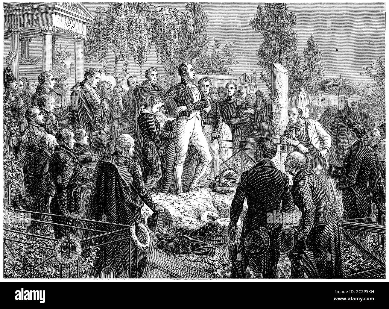 Beerdigung von General Foy, Vintage gravierte Illustration. Geschichte Frankreichs – 1885. Stockfoto