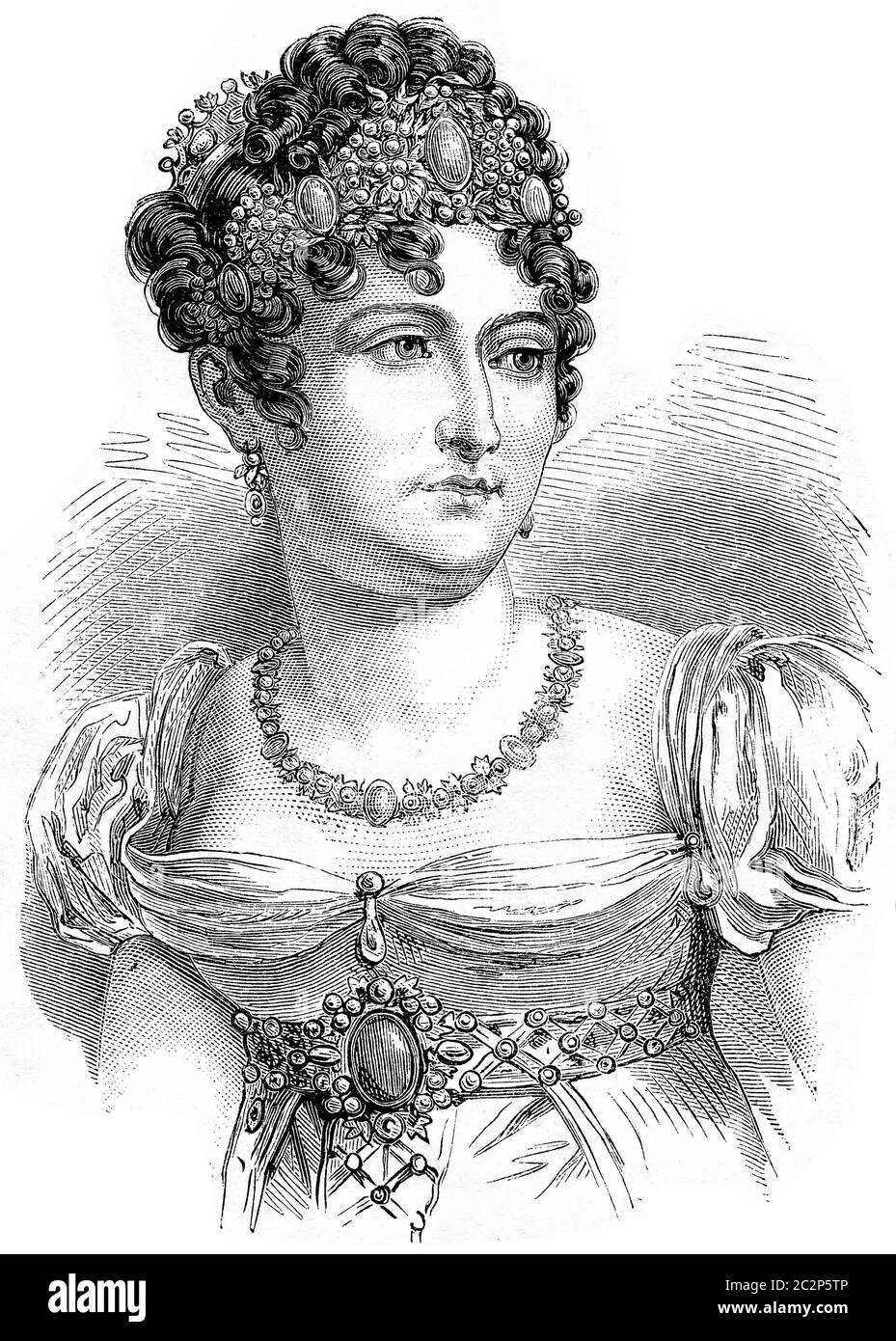 Caroline Bonaparte, Illustration mit Weingravur. Geschichte Frankreichs – 1885. Stockfoto