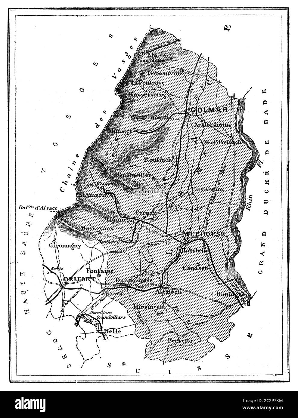 Karte des Departements Bas-Rhin, Vintage gravierten Abbildung. Zeitschrift des Reise, Reise-Journal (1880-81). Stockfoto