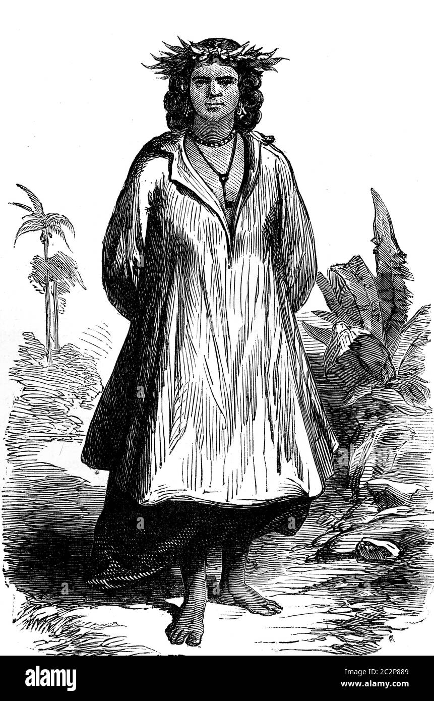 Tahiti. Typ von Frau, Vintage gravierten Abbildung. Journal des Voyages, Reise-Journal (1880-81). Stockfoto