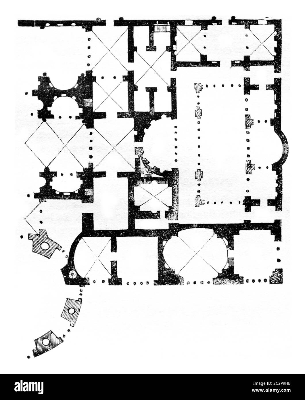 Halbplanebad Bäder Caracalla, Vintage gravierte Illustration. Magasin Pittoresque 1836. Stockfoto