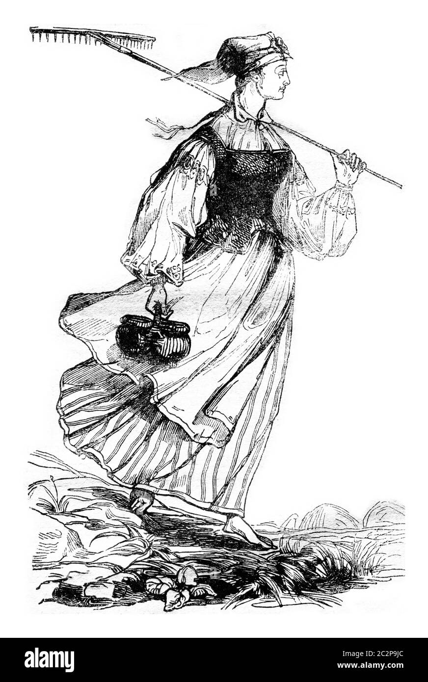 Bauer in der Nähe von Warschau, Vintage-Grafik graviert. Magasin Pittoresque 1836. Stockfoto