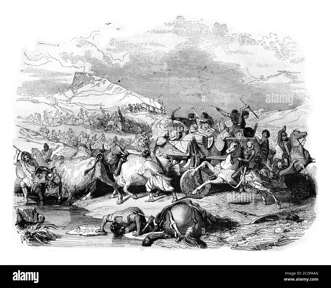 Niederlage von Cimbrian, Vintage gravierte Illustration. Magasin Pittoresque 1842. Stockfoto