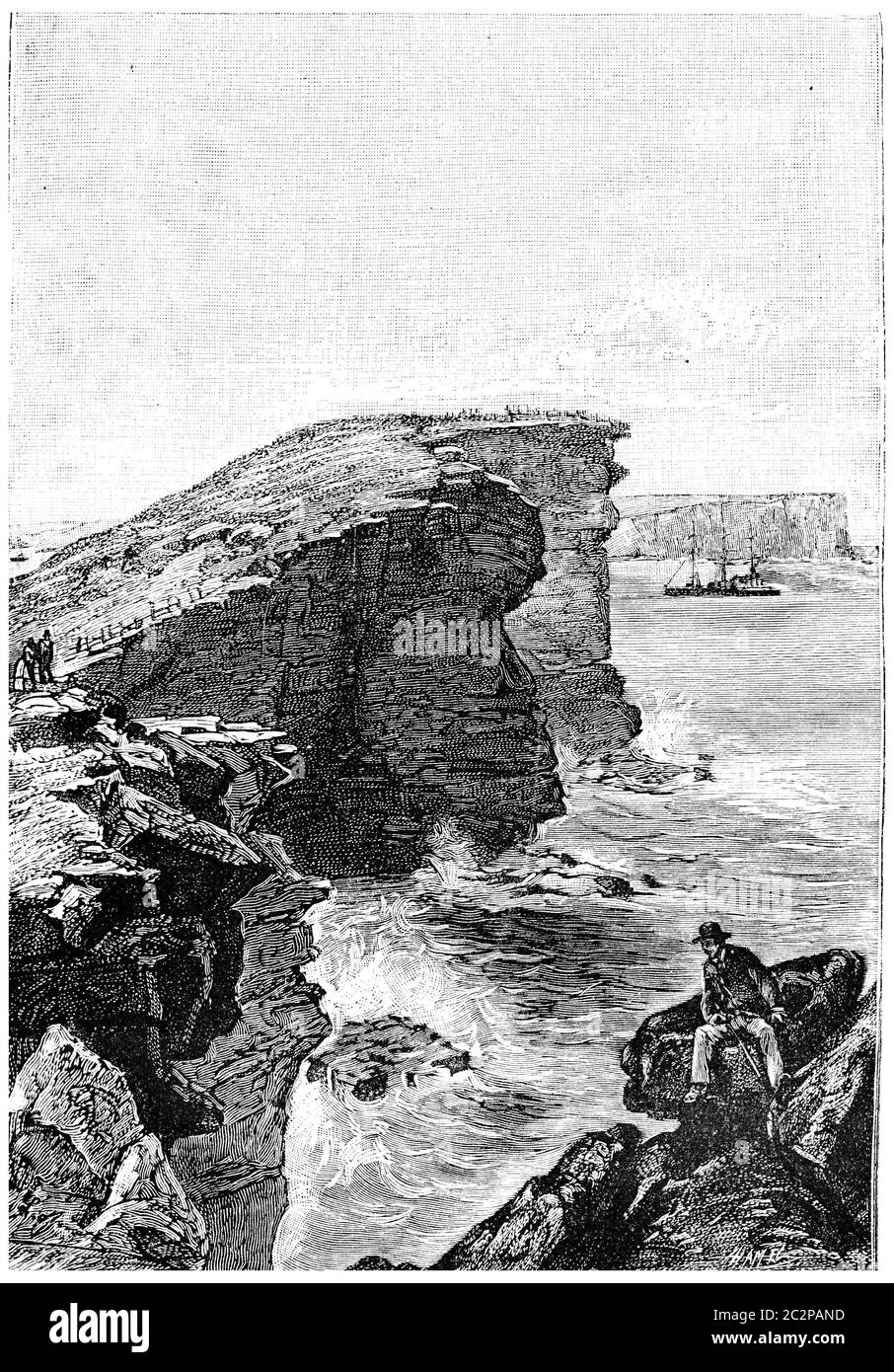 Der Dampfer in die Bucht von Port Jackson, Vintage graviert Illustration. Jules Verne Herrin Branican, 1891. Stockfoto