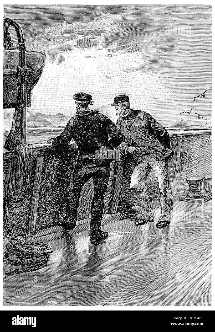 Das ist sehr seltsam, beobachtet Zach Fren, Vintage gravierte Illustration. Jules Verne Herrin Branican, 1891. Stockfoto