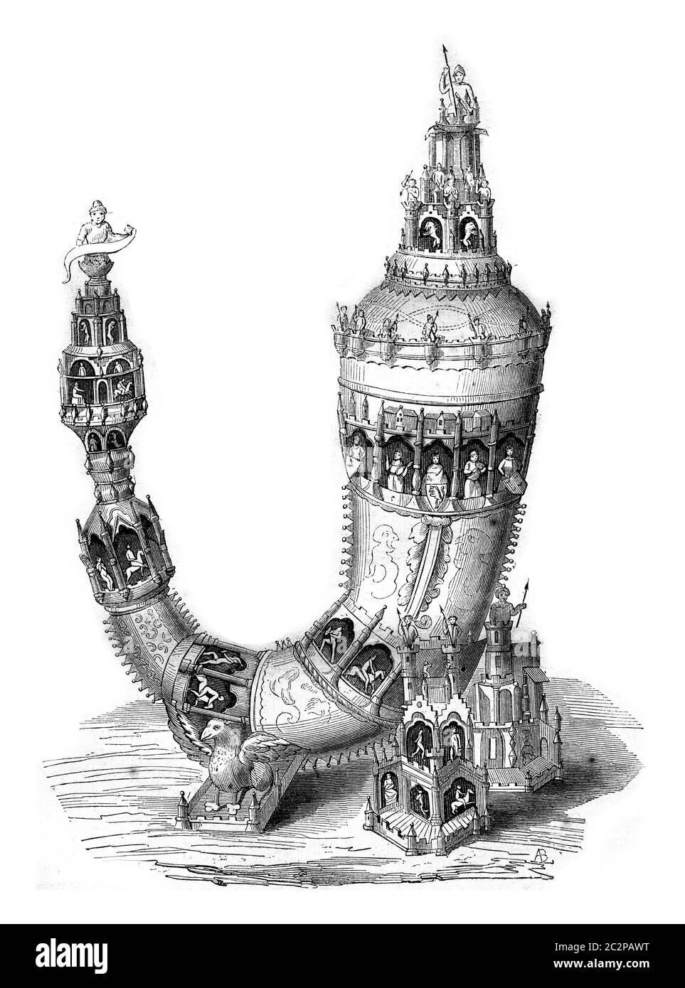 Trinkhorn Gold Entdeckung und in Dänemark erhalten, Jahrgang gravierte Illustration. Magasin Pittoresque 1843. Stockfoto