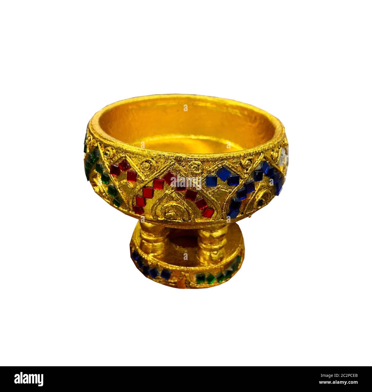 Isoliert auf weißem Hintergrund goldene Tasse, Souvenir Stockfoto