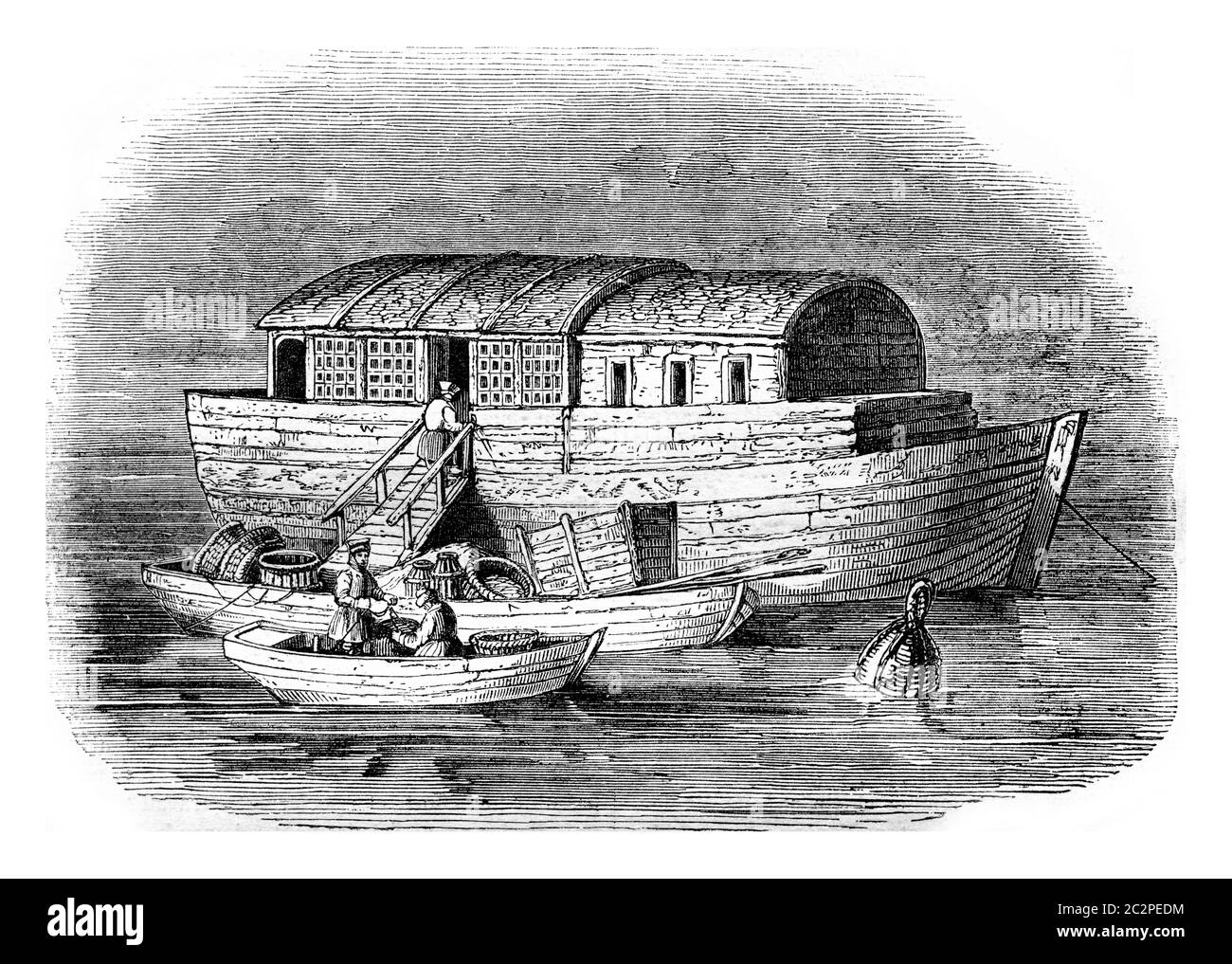 Fischkaufmannboot, Russland, Vintage gravierte Abbildung. Magasin Pittoresque 1843. Stockfoto