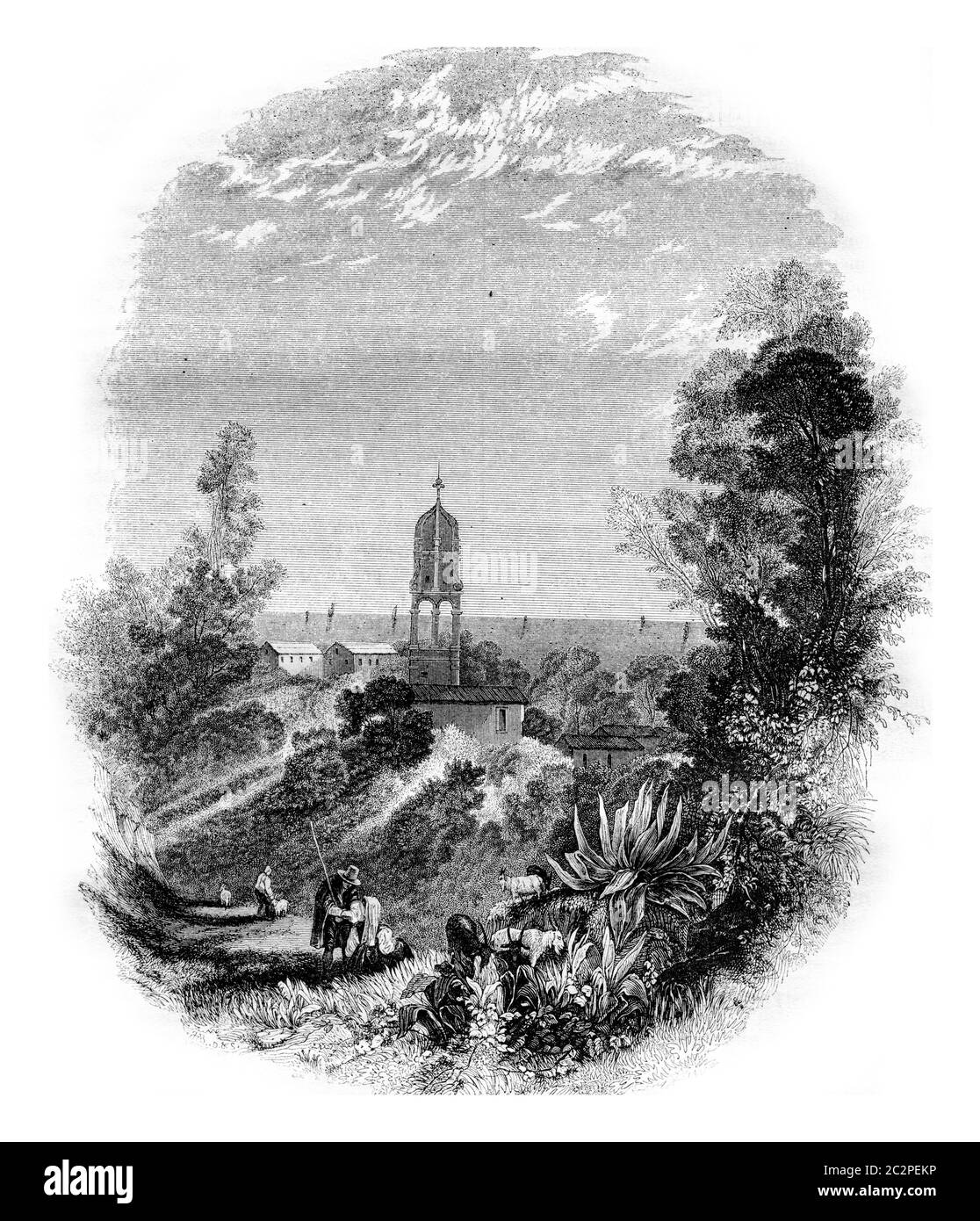 Kirche in Kefalonia, Vintage-Grafik. Magasin Pittoresque 1843. Stockfoto
