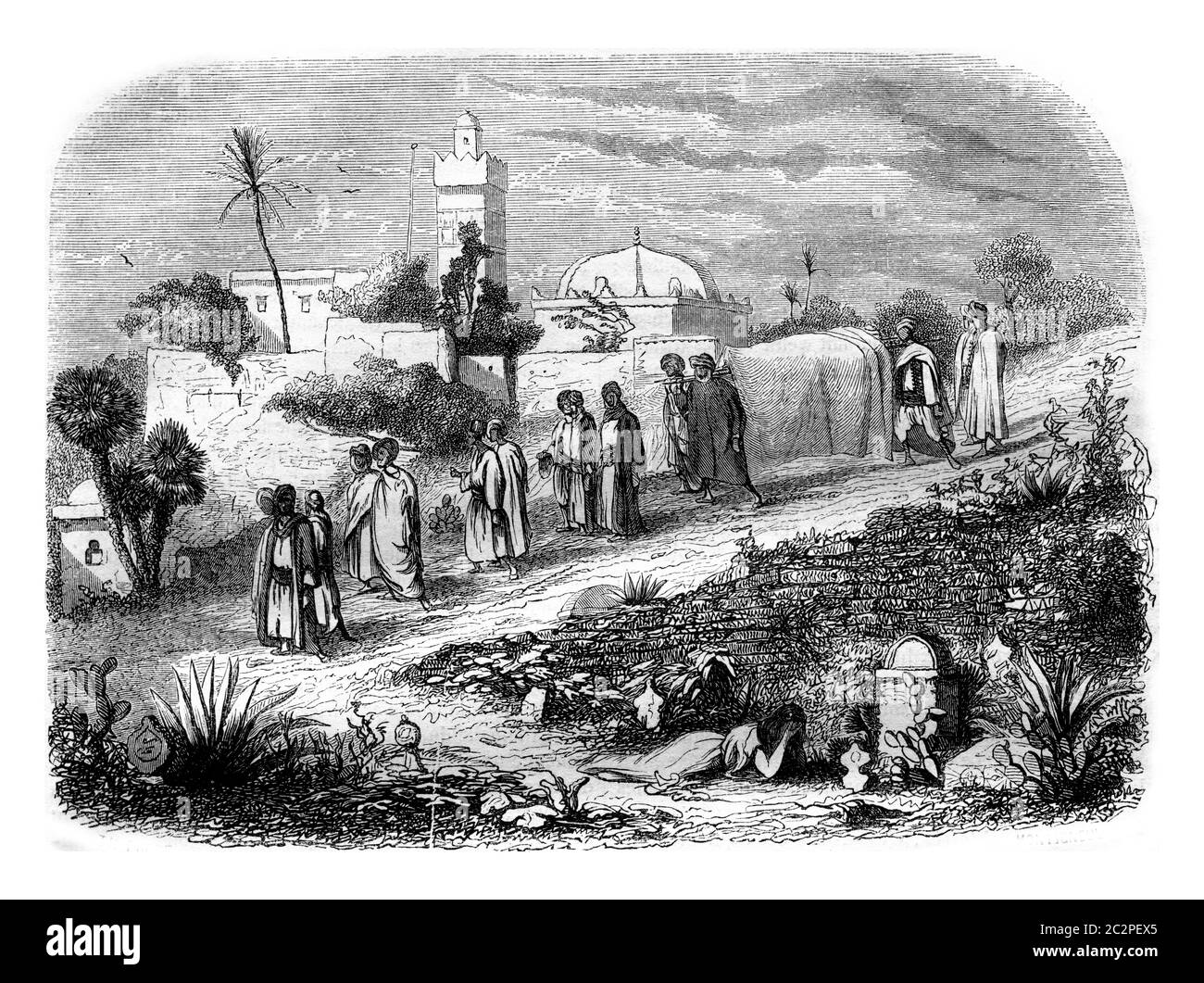 Begräbnis in Algerien, Vintage-Grafik. Magasin Pittoresque 1844. Stockfoto